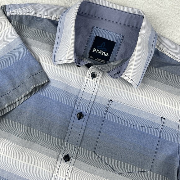 prAna Tamrack Button Up Shirt Mens Small Ombre Organic Cotton Performance Pocket - Picture 1 of 9